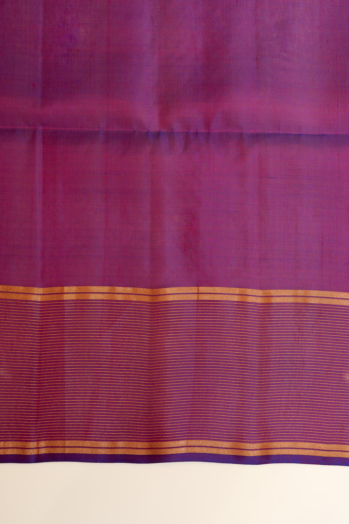 Rust orange and purple pure soft silk saree
