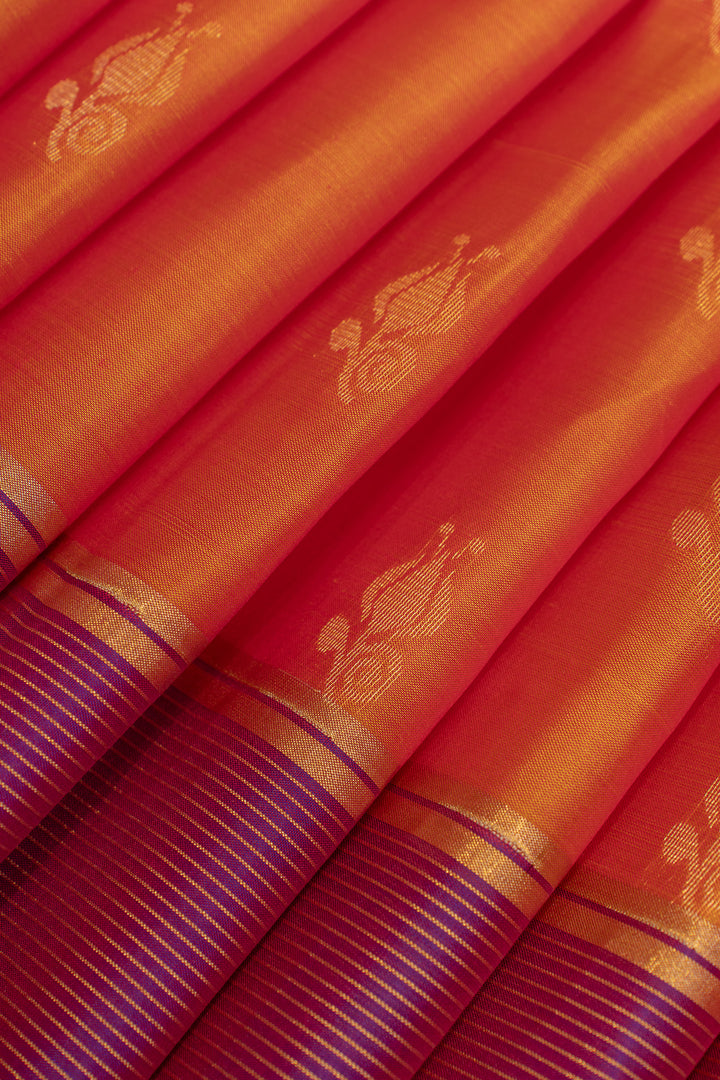 Rust orange and purple pure soft silk saree