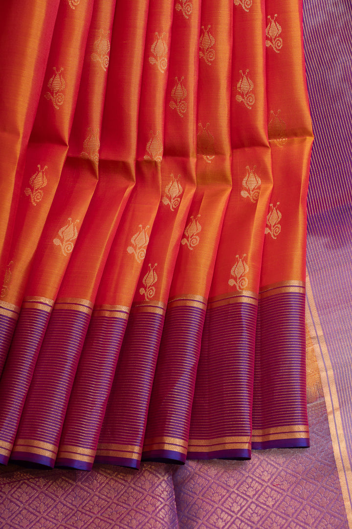 Rust orange and purple pure soft silk saree