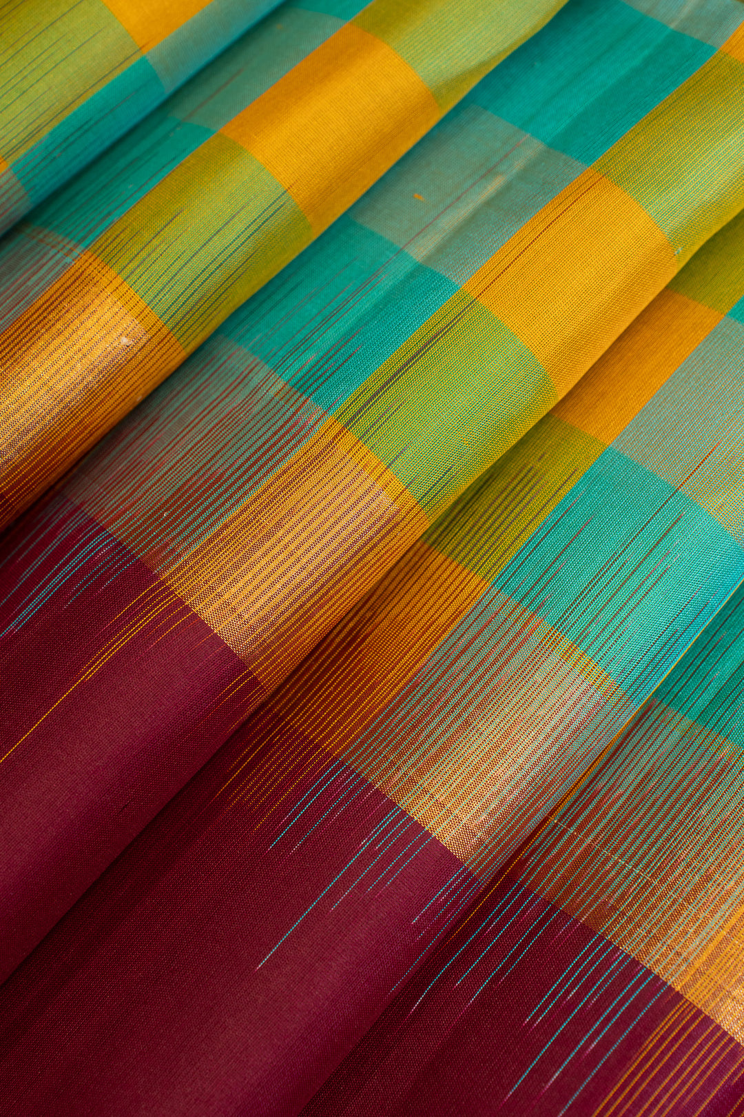 Close-up of colorful fabric with a checkered pattern