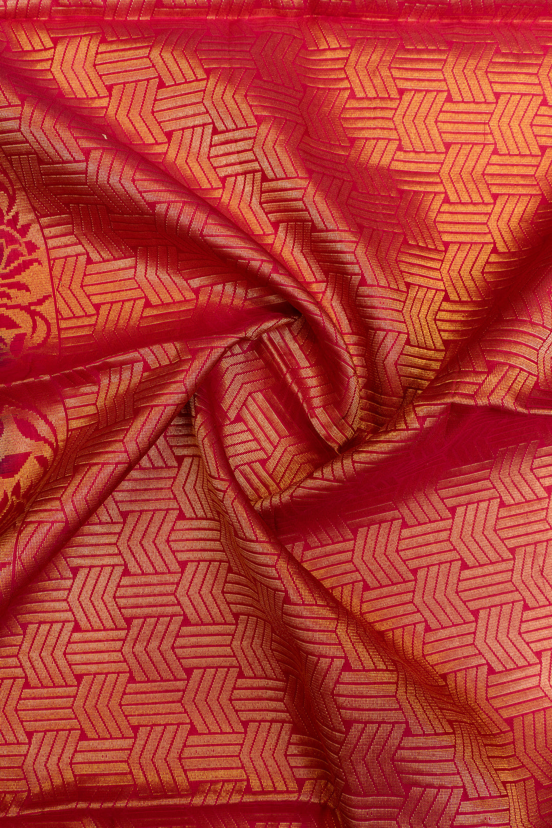 Red and orange fabric with geometric pattern