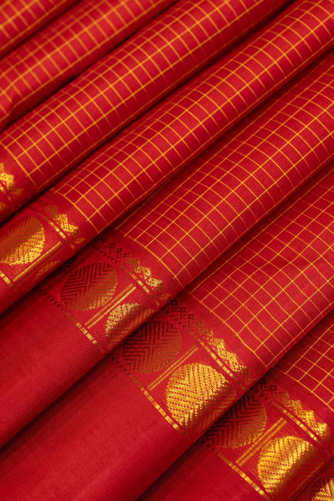 Maroon thread checks rettai pettu pure Kanchipuram silk saree