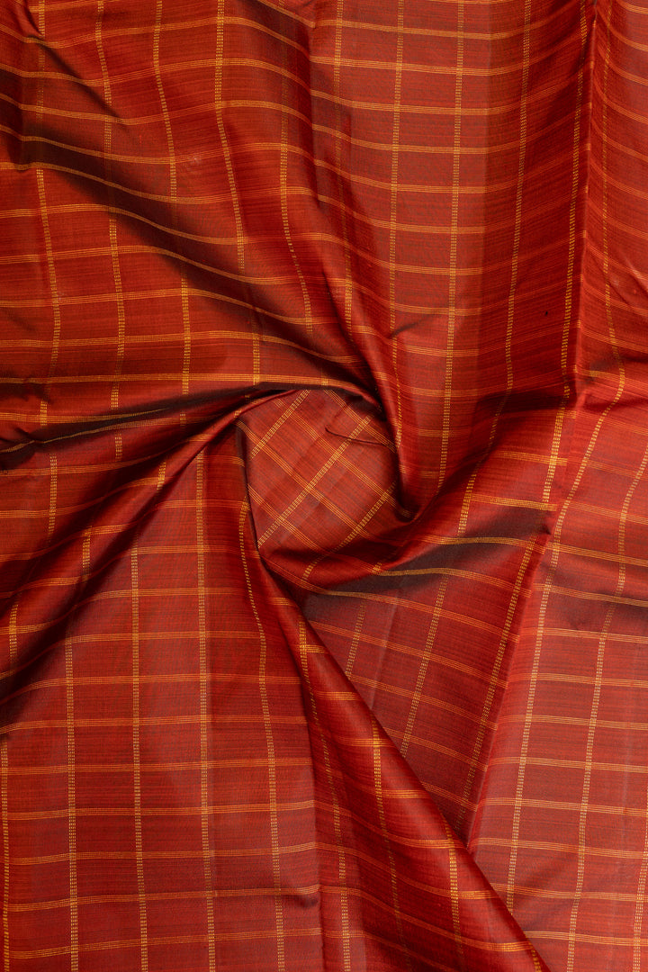 Rust maroon Muthu zari checks pure Kanchipuram silk saree