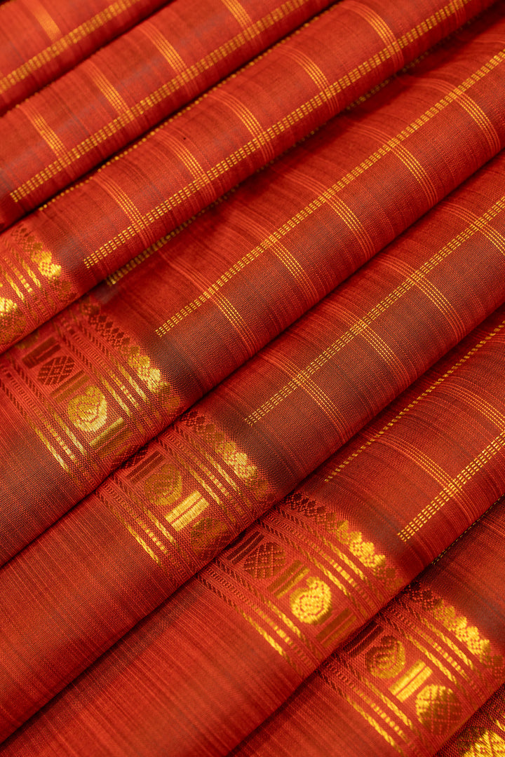 Rust maroon Muthu zari checks pure Kanchipuram silk saree