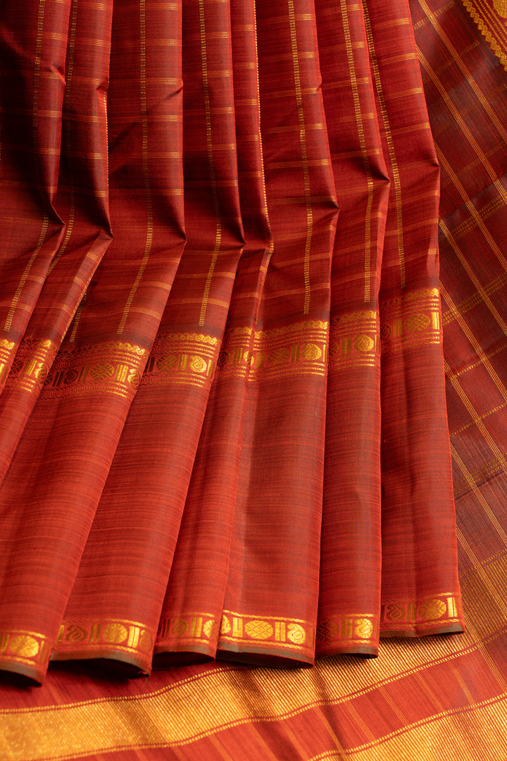 Rust maroon Muthu zari checks pure Kanchipuram silk saree