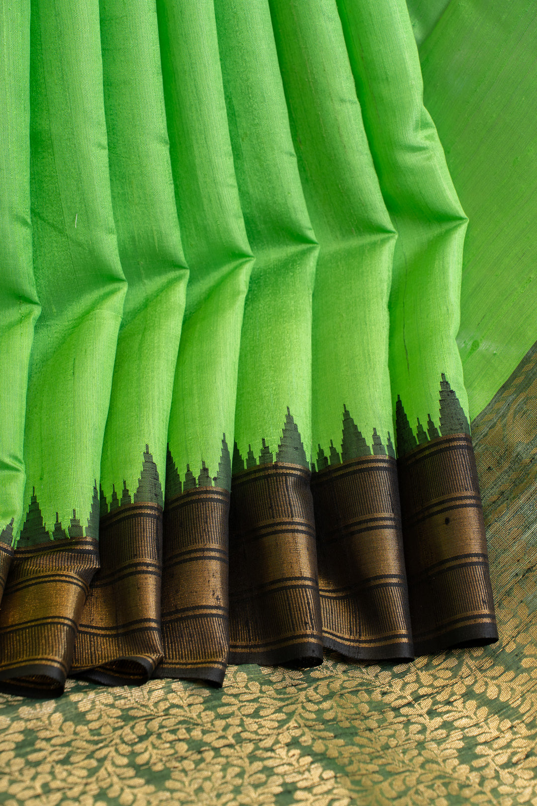 Green and black pure dupian raw silk saree
