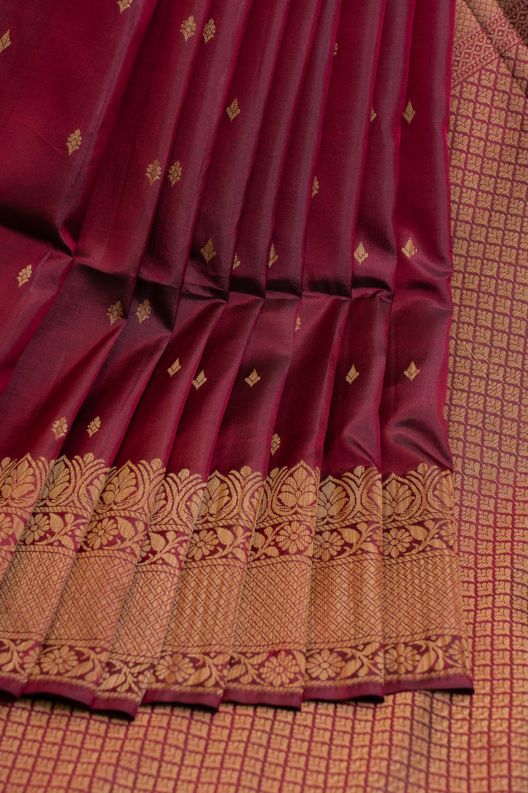 Maroon thread work pure soft silk saree
