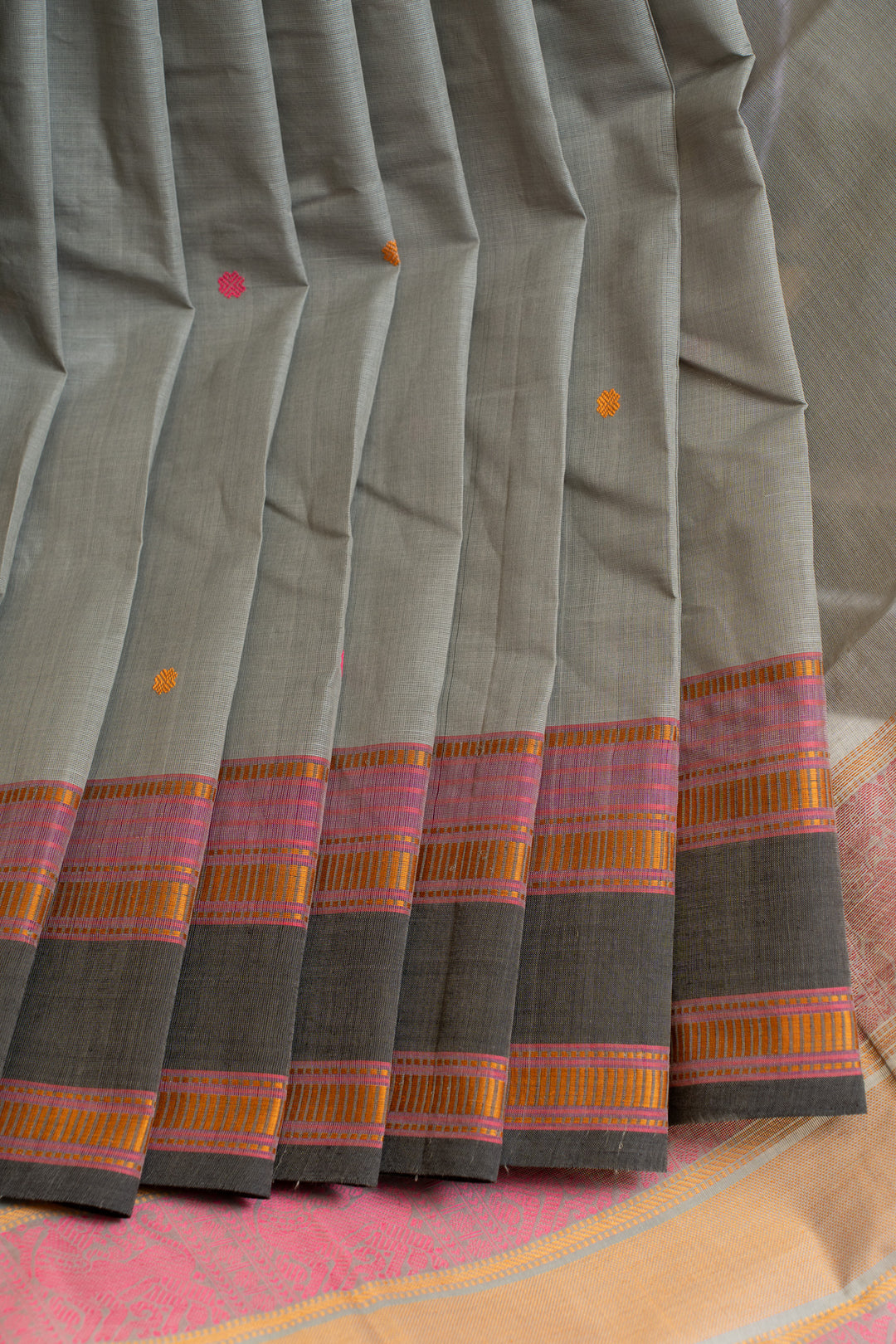 Grey thread border pure cotton saree