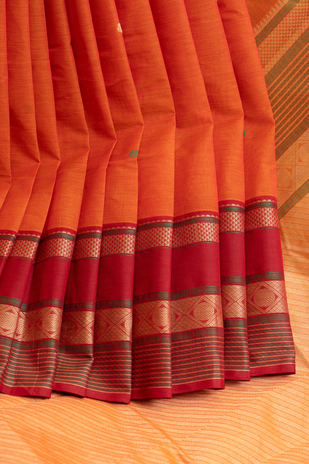 Rust orange and maroon pure cotton saree