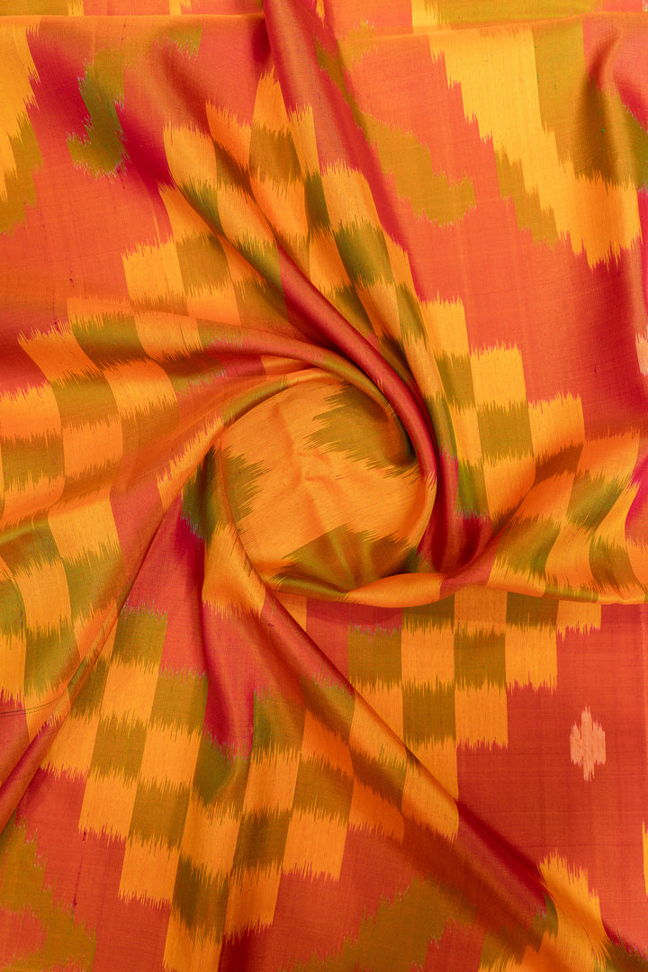 Green and peach ikat pure soft silk saree