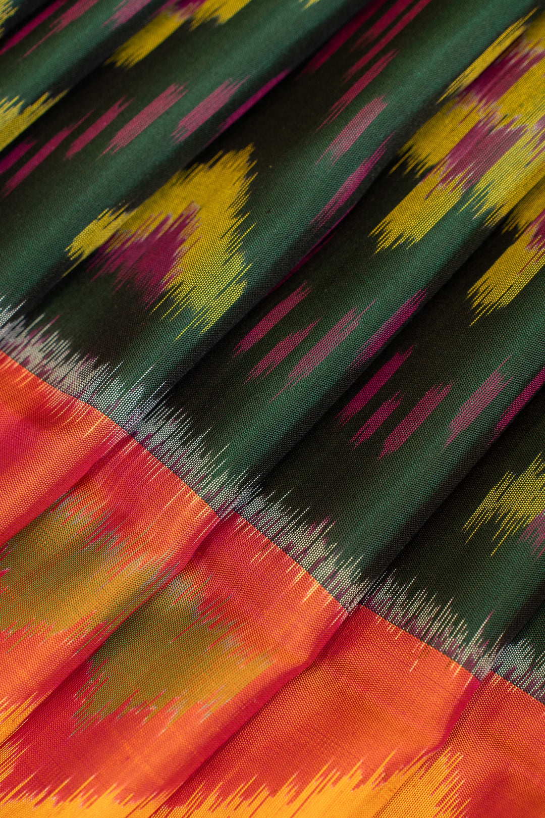 Green and peach ikat pure soft silk saree