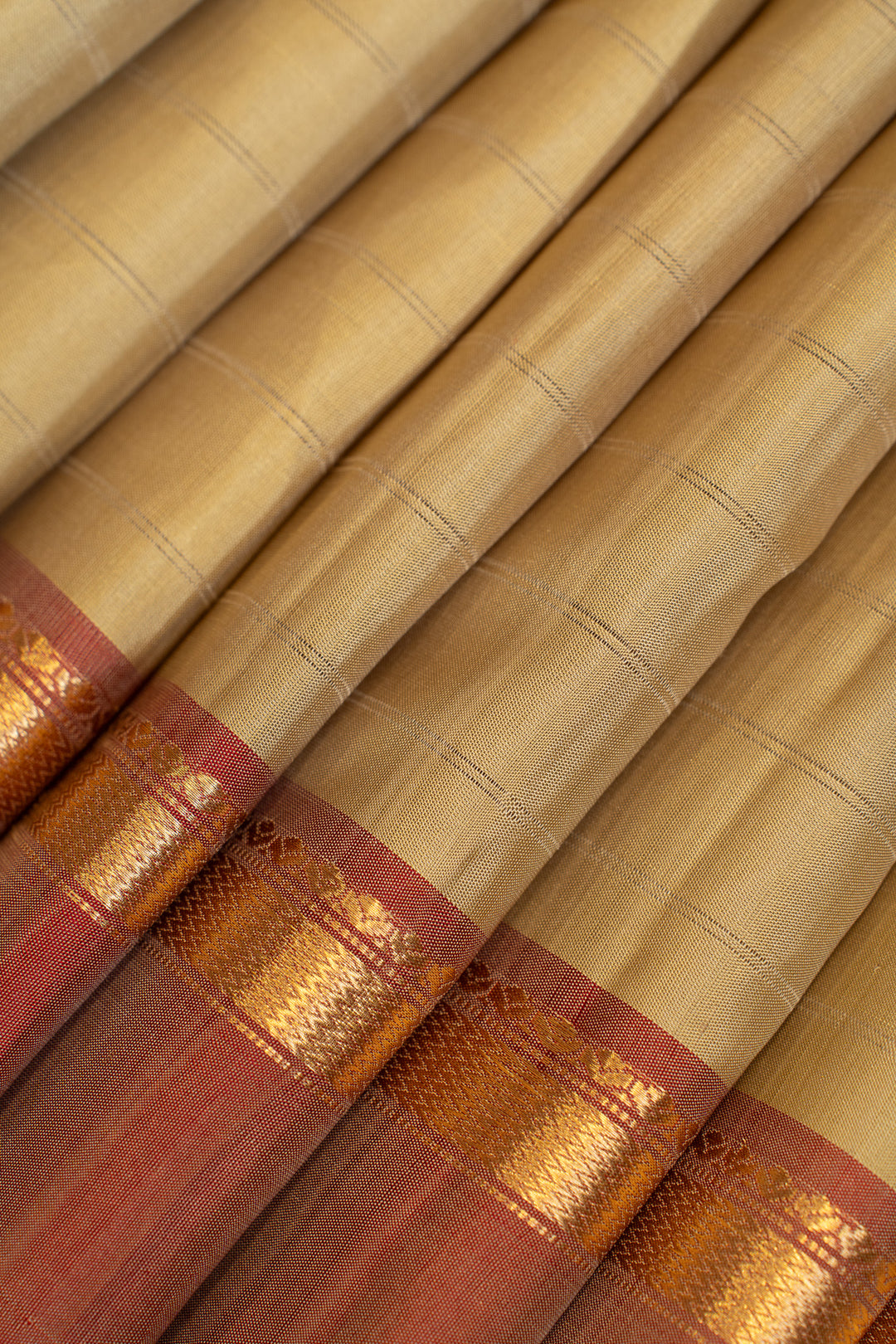 Beige and rouge pink stripes pure silk saree