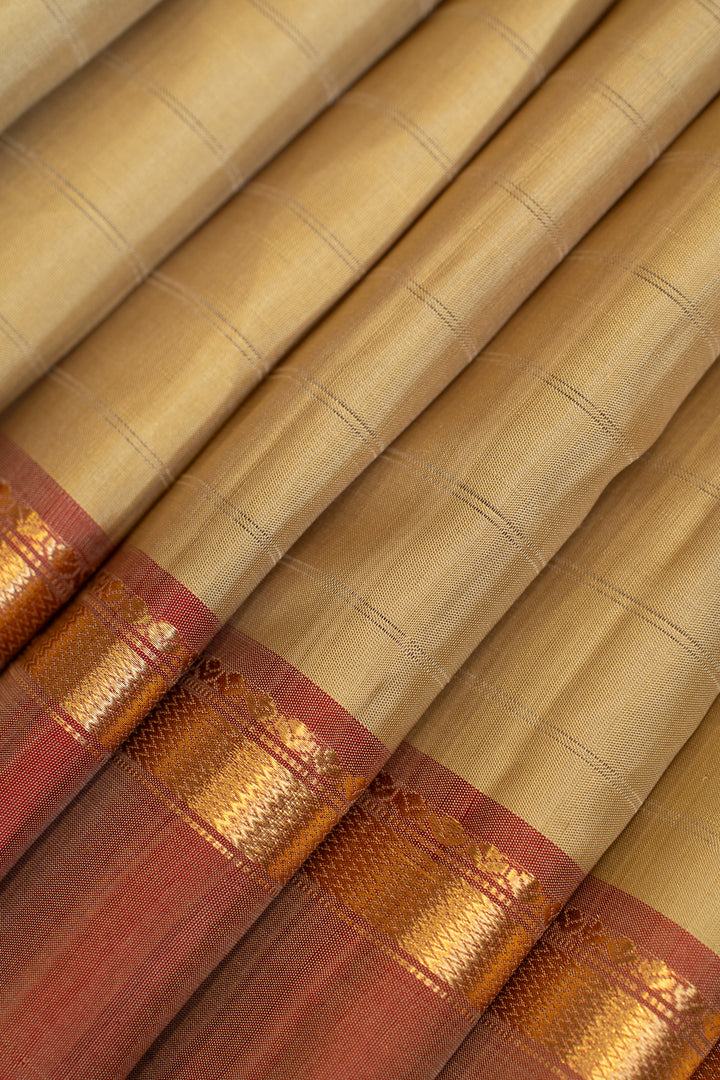 Beige and rouge pink stripes pure silk saree