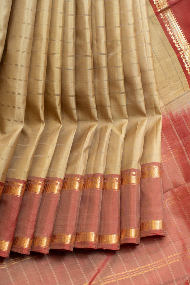 Beige and rouge pink stripes pure silk saree