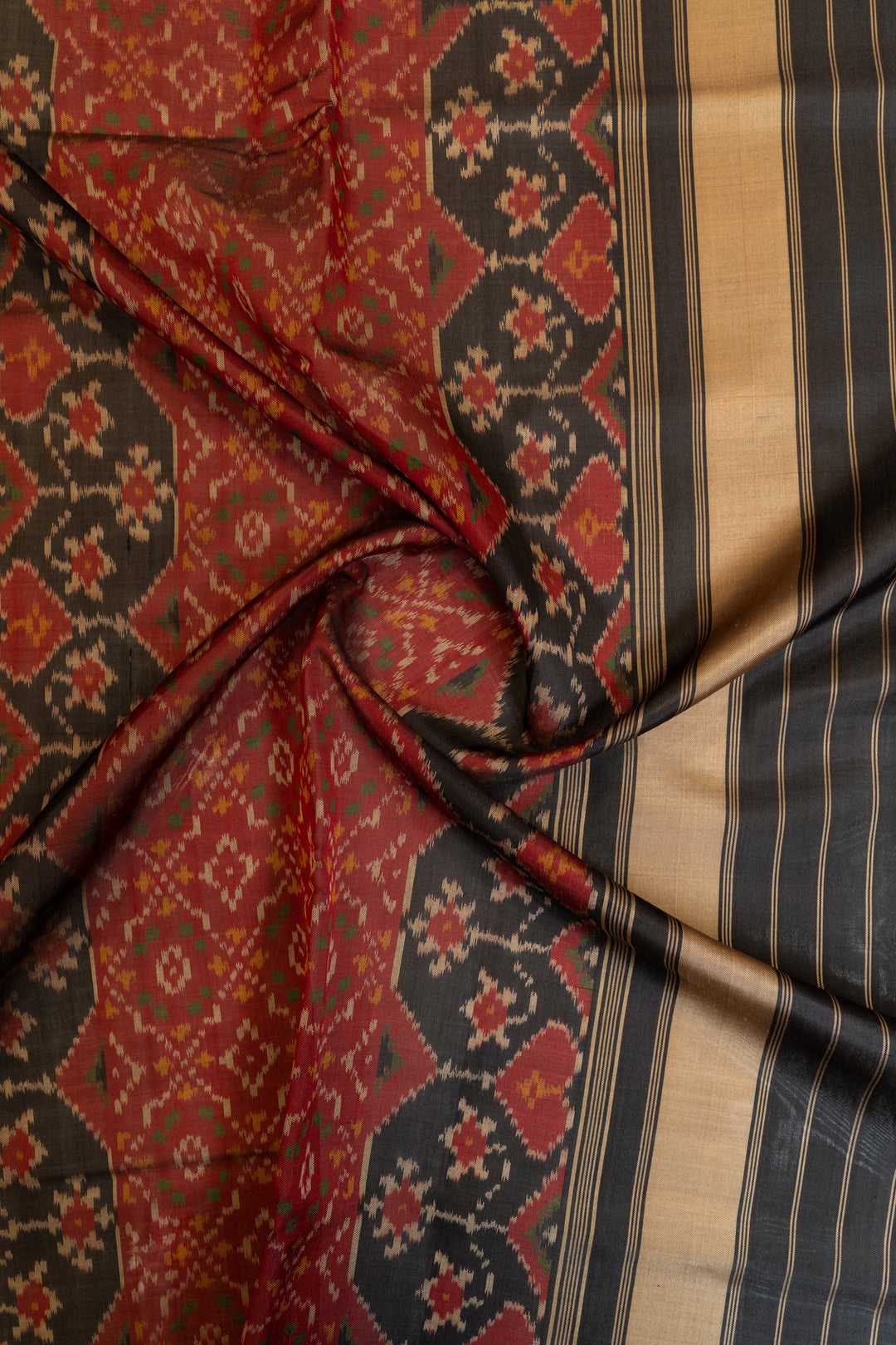 Red and black pure patan Patola ikat silk saree