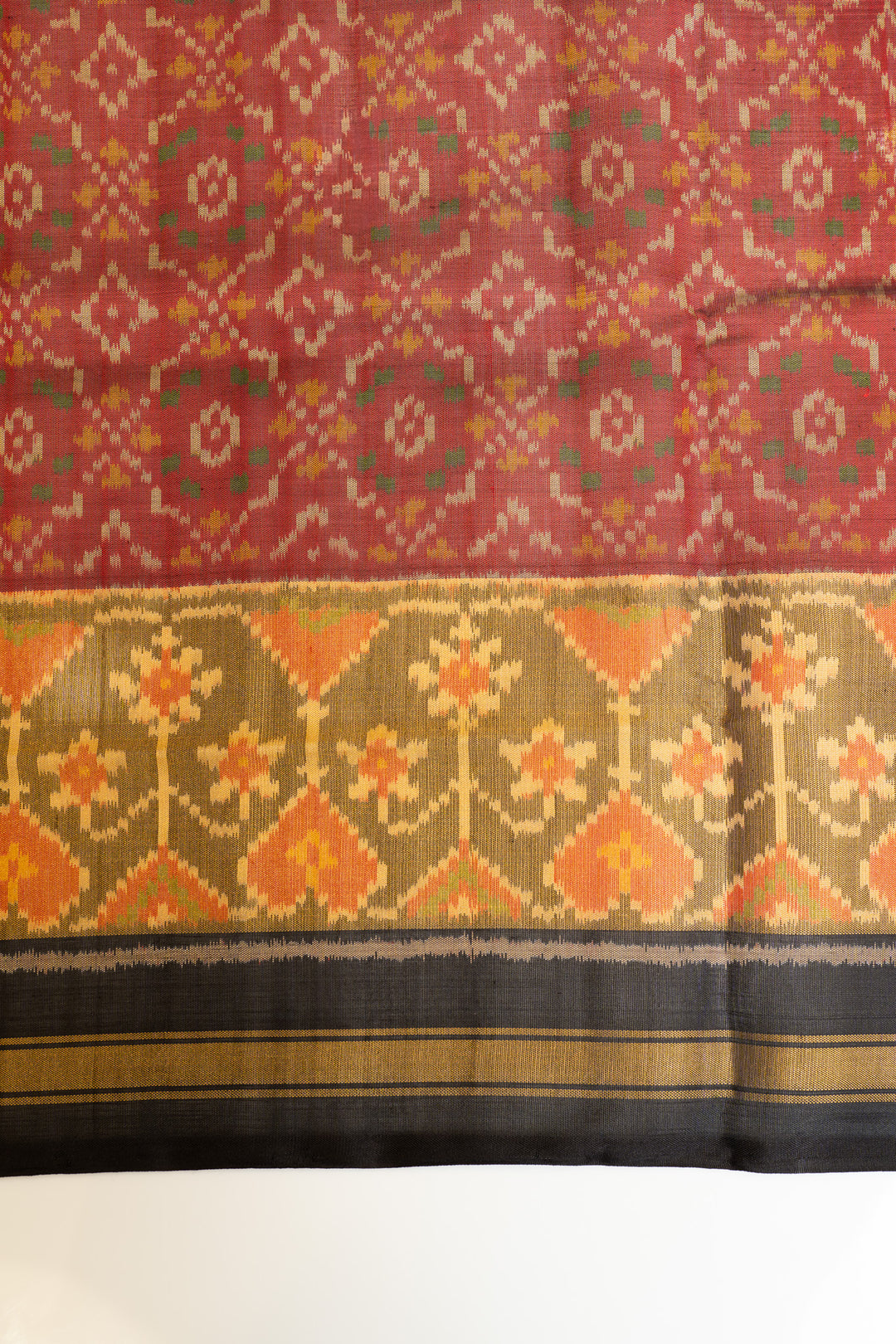 Red and black pure patan Patola ikat silk saree