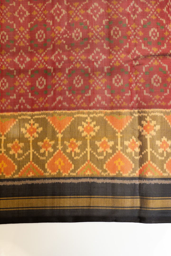 Red and black pure patan Patola ikat silk saree