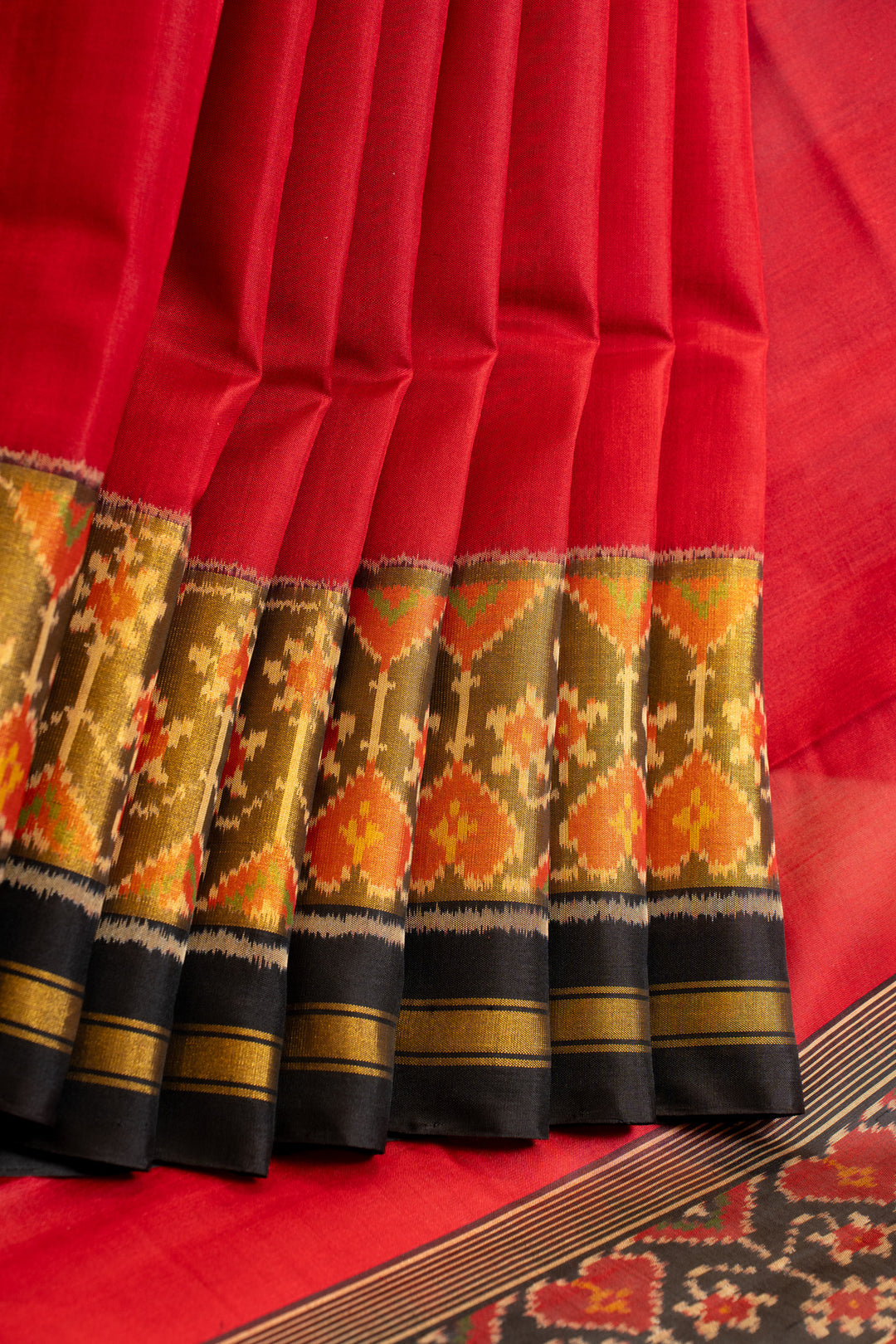Red and black pure patan Patola ikat silk saree