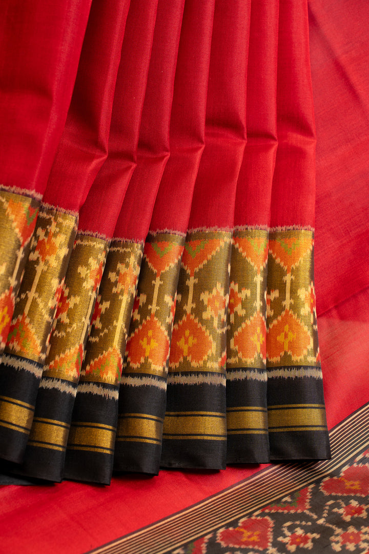 Red and black pure patan Patola ikat silk saree