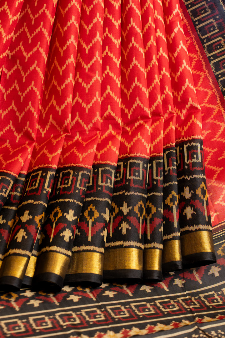 Red chevron pure patan Patola ikat silk saree