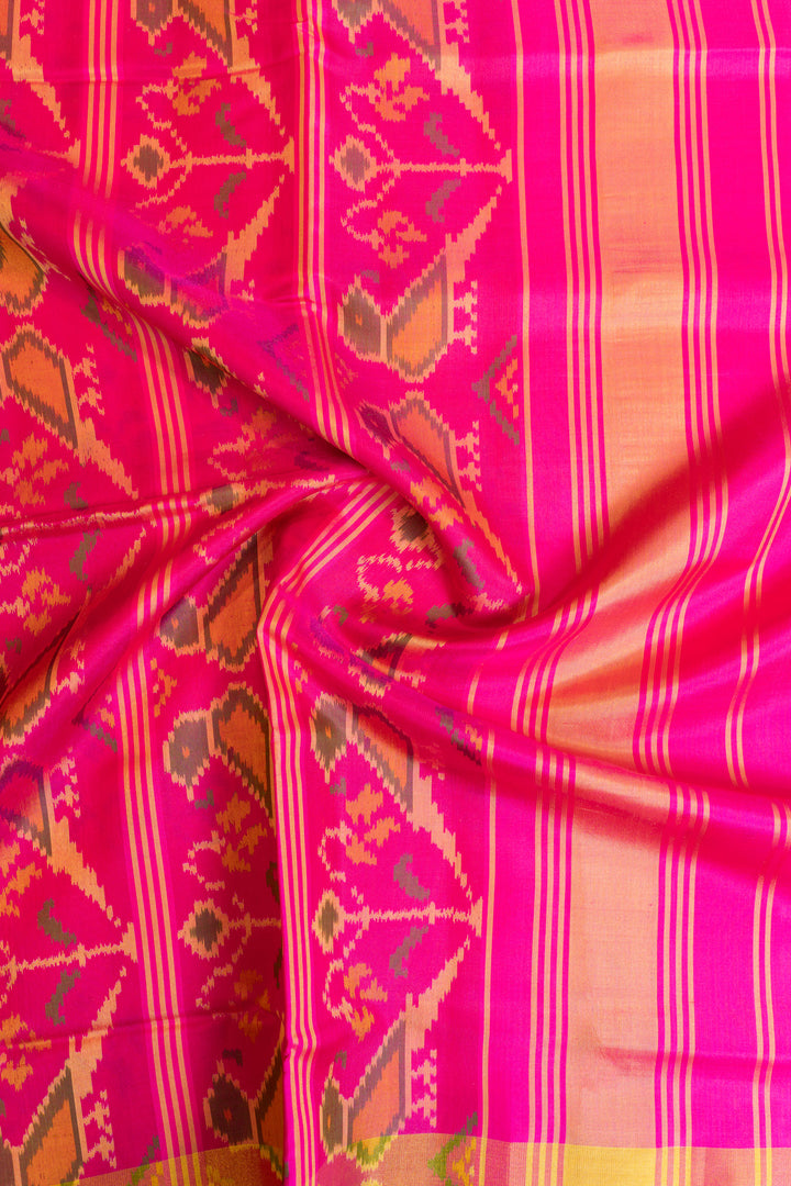 Peach pink pure patan Patola ikat silk saree