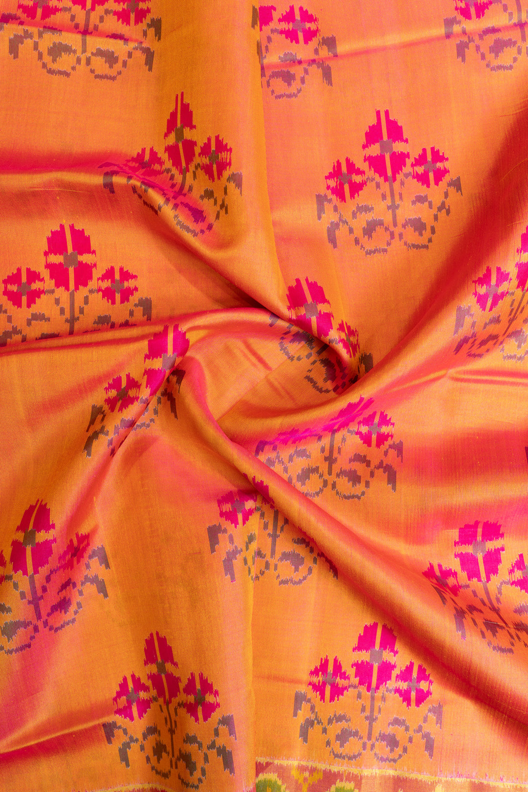 Peach pink pure patan Patola ikat silk saree