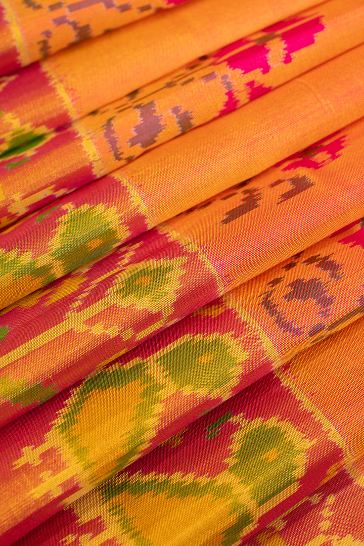Peach pink pure patan Patola ikat silk saree