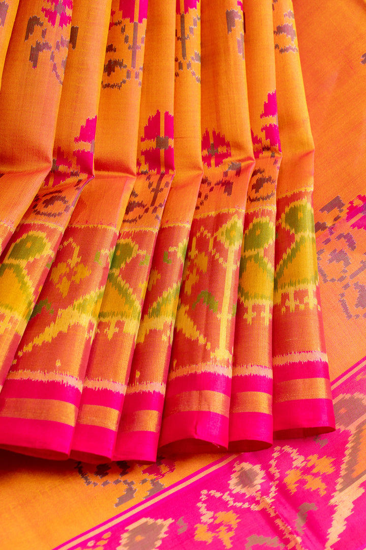 Peach pink pure patan Patola ikat silk saree