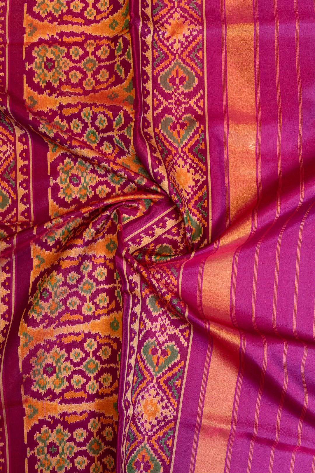Yellow and pink pure patola ikat silk saree