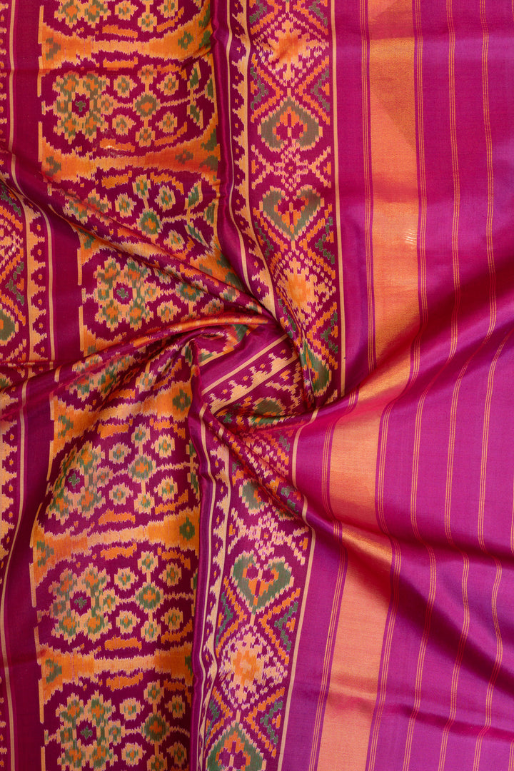 Yellow and pink pure patola ikat silk saree