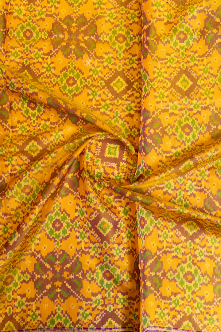 Yellow and pink pure patola ikat silk saree