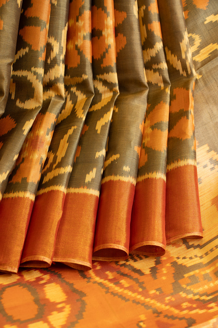 Khaki green pure ikat patan patola silk saree