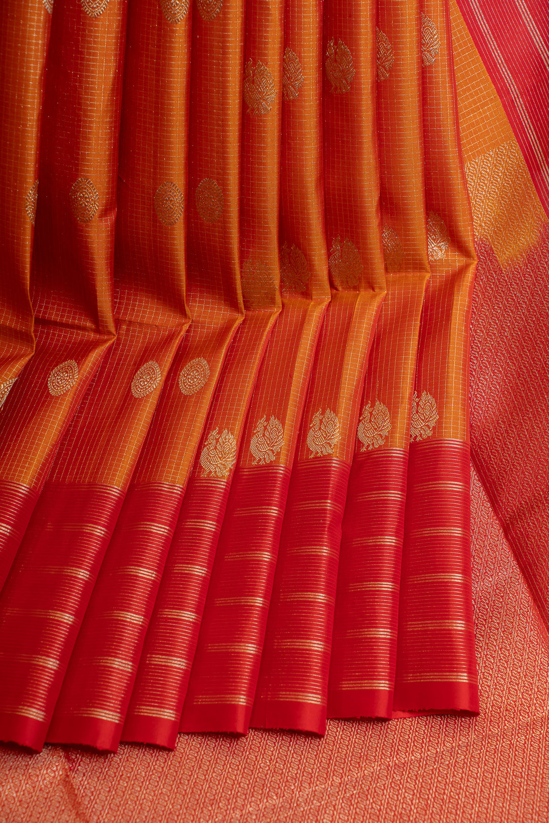 Orange and red vairaoosi checks pure soft silk saree