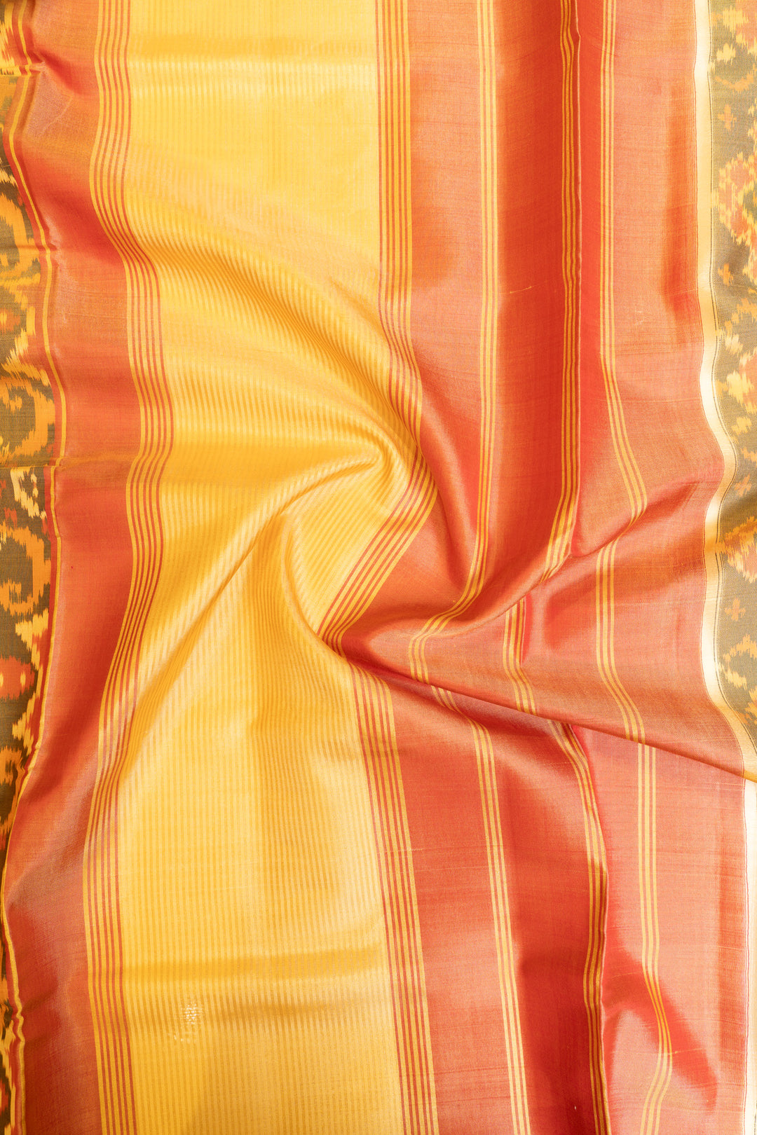 Khaki grey and rust pure ikat patan patola silk saree