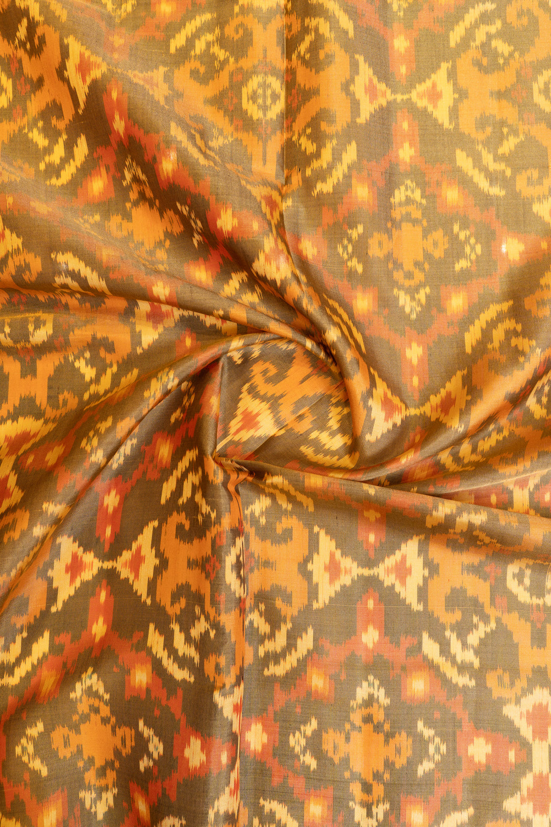 Khaki grey and rust pure ikat patan patola silk saree