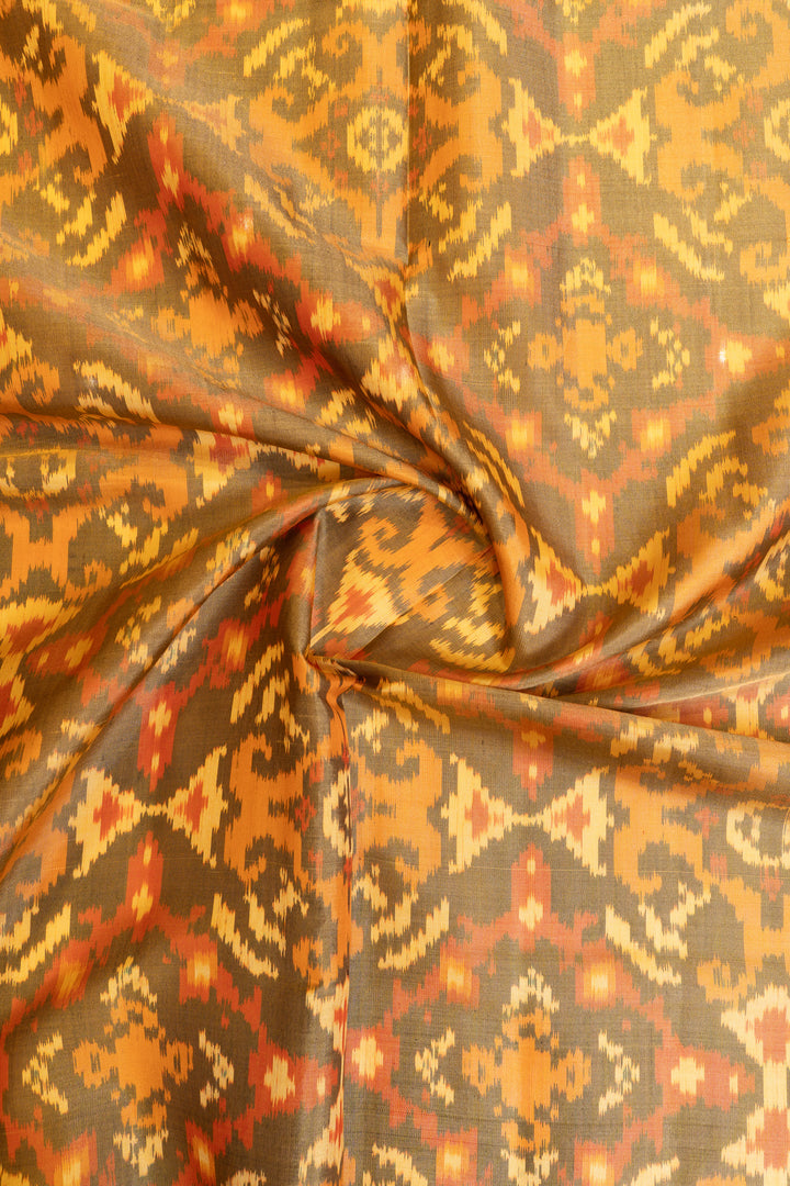 Khaki grey and rust pure ikat patan patola silk saree
