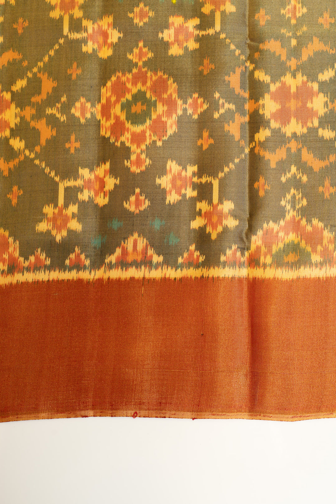 Khaki grey and rust pure ikat patan patola silk saree