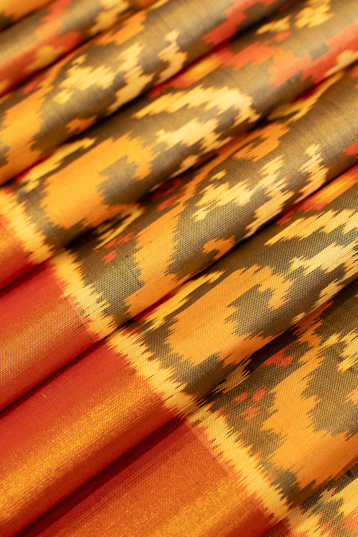Khaki grey and rust pure ikat patan patola silk saree