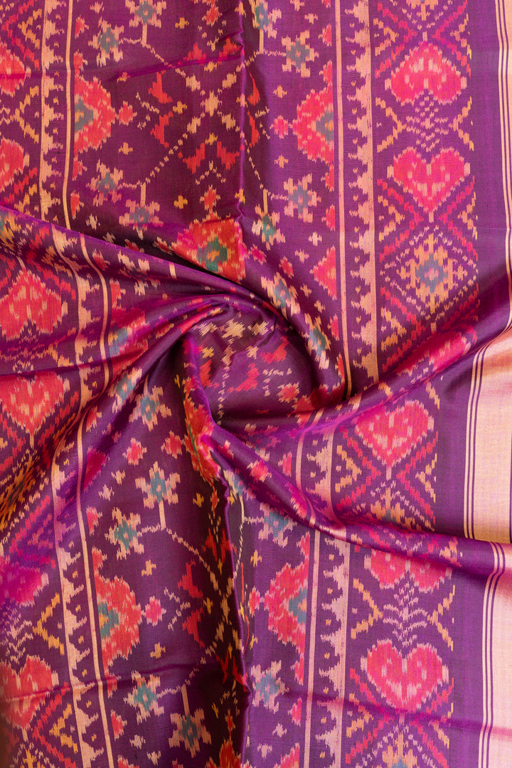 Purple and pink leheriya pure ikat patan patola silk saree