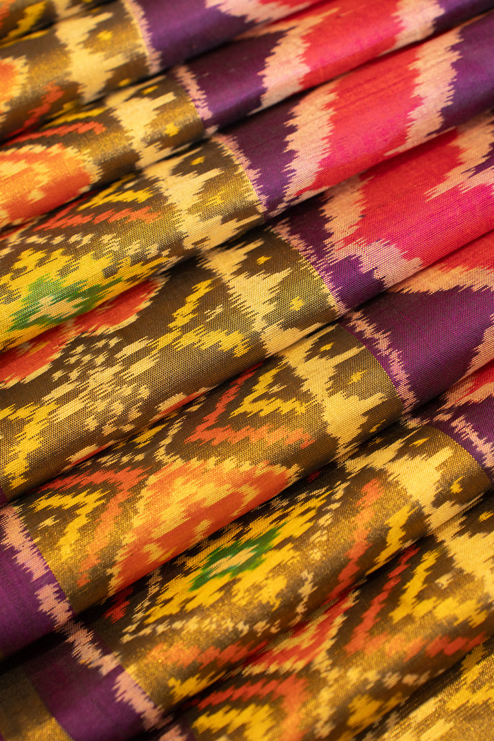 Purple and pink leheriya pure ikat patan patola silk saree