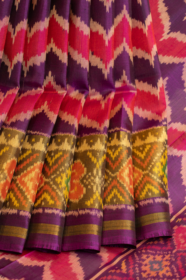 Purple and pink leheriya pure ikat patan patola silk saree