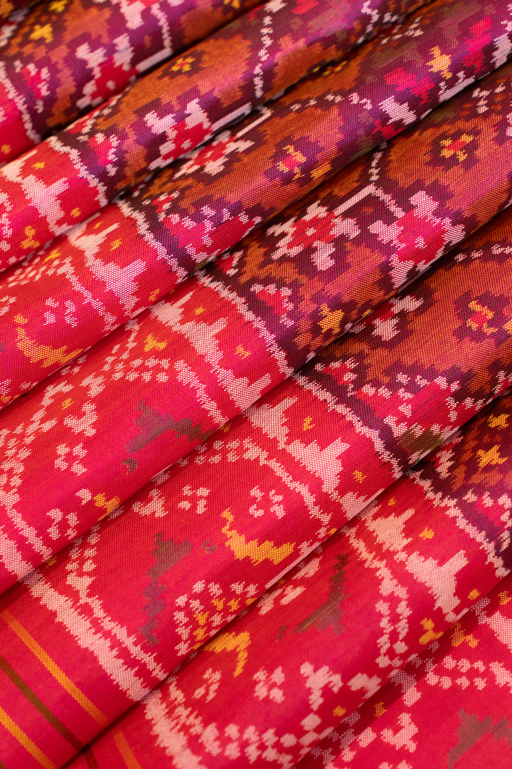 Purple and pink pure single ikat patan patola silk saree