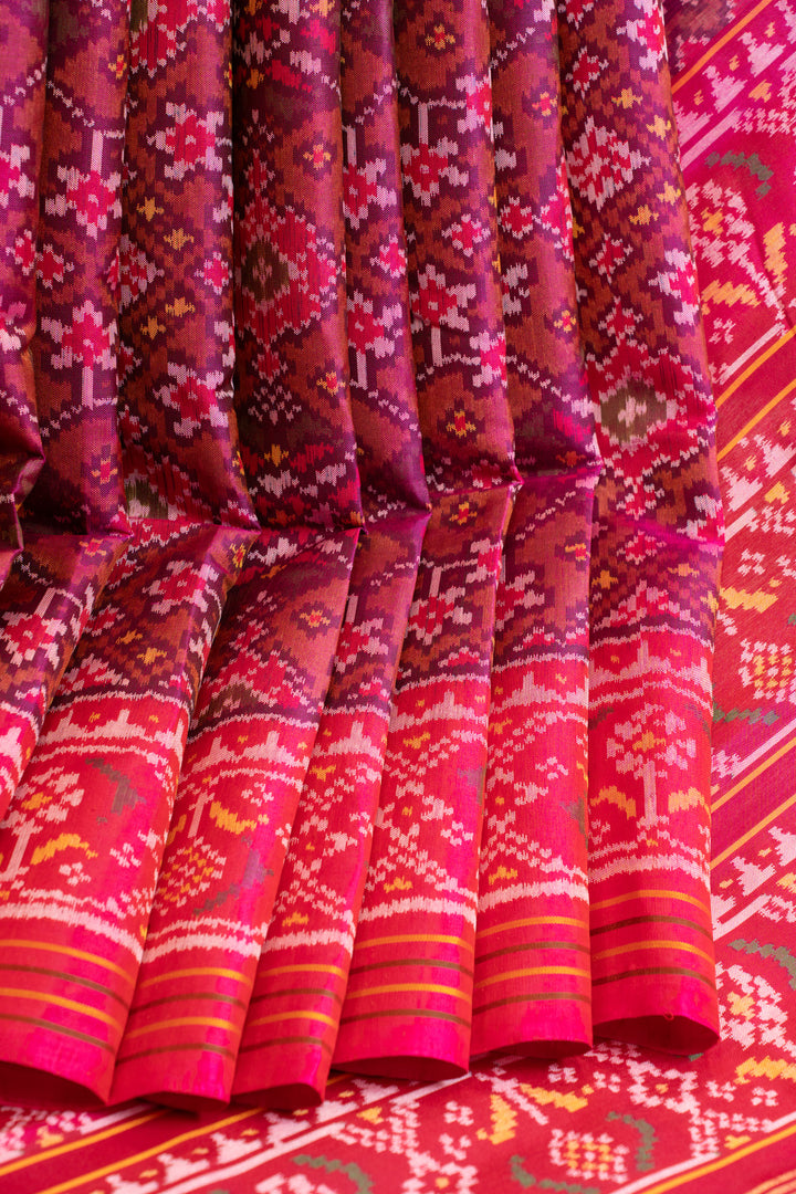 Purple and pink pure single ikat patan patola silk saree