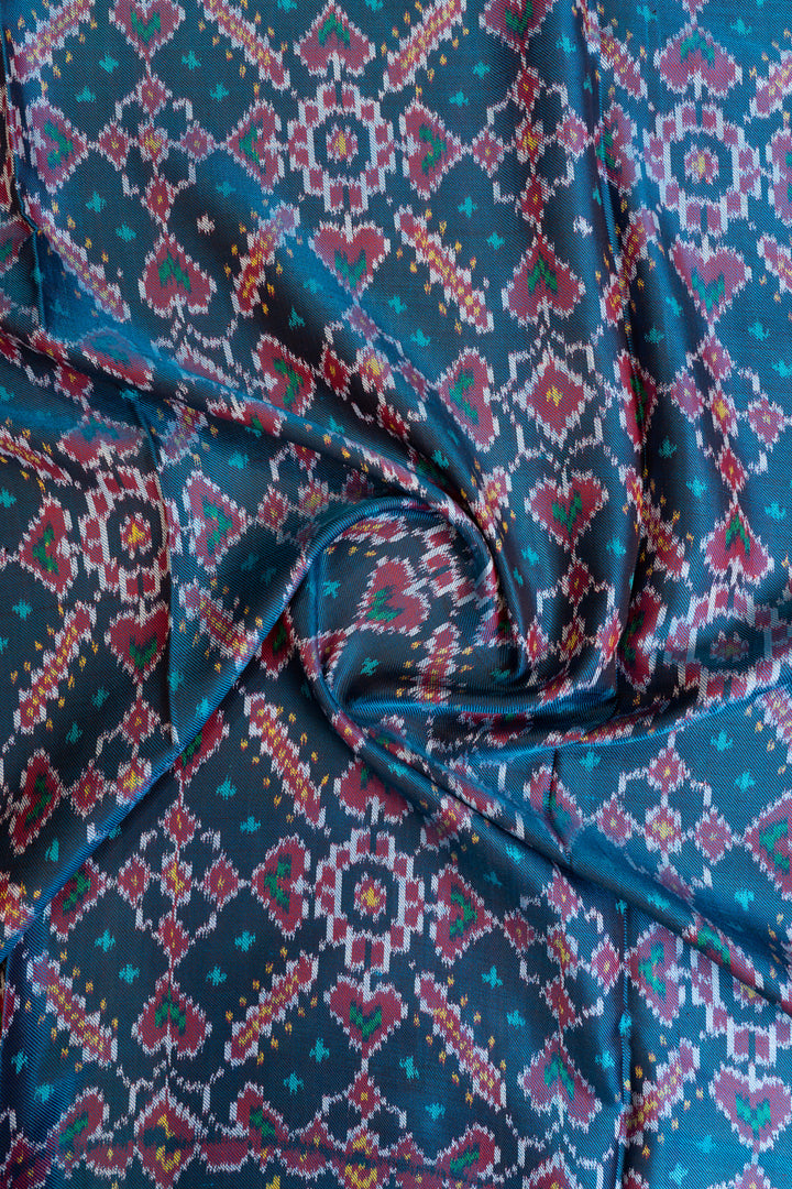 Peacock blue twill pure ikat patan patola silk saree