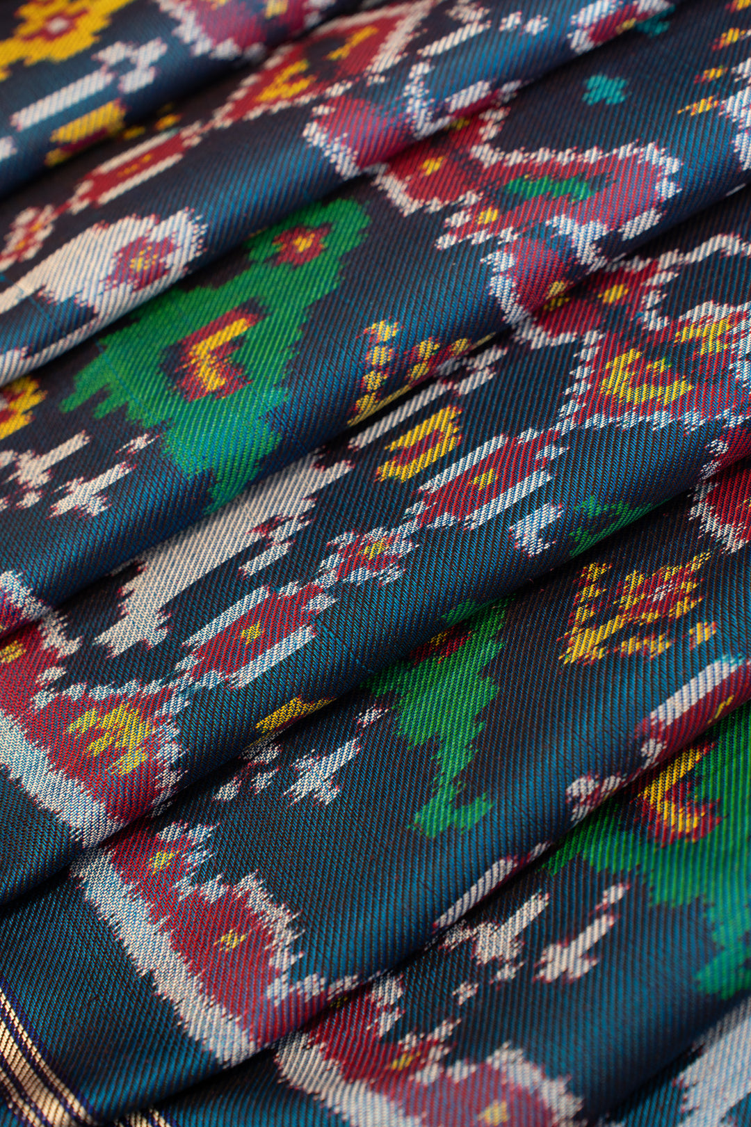 Peacock blue twill pure ikat patan patola silk saree