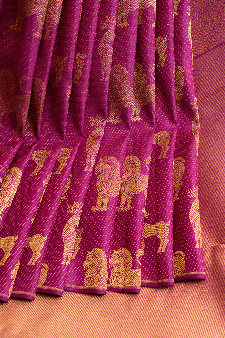 Magenta borderless brocade pure Kanchipuram silk saree