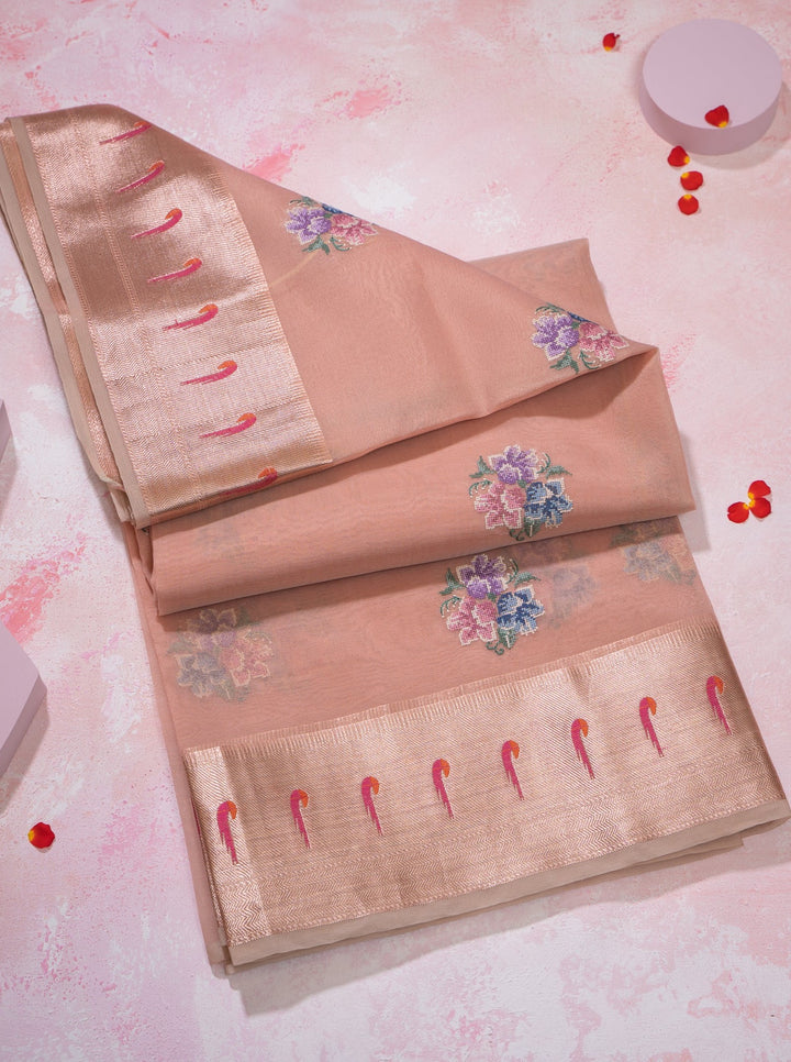 Peach Paithani Organza Designer Fancy Saree - Clio Silks
