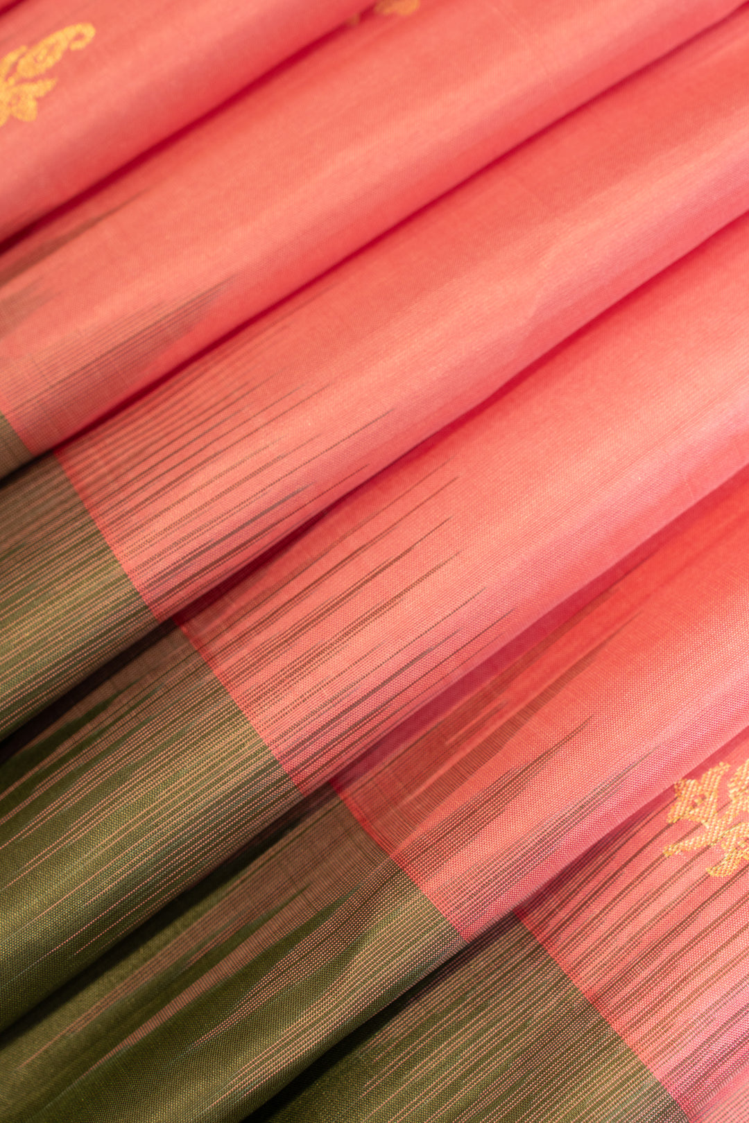 Pink and sage green pure soft silk saree