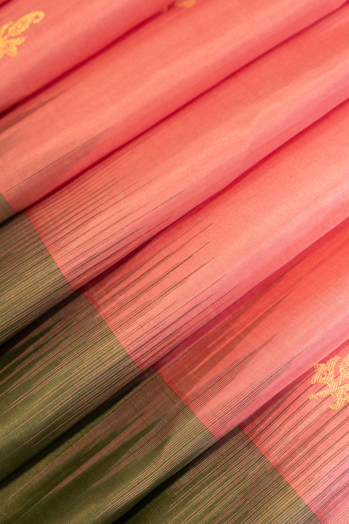 Pink and sage green pure soft silk saree