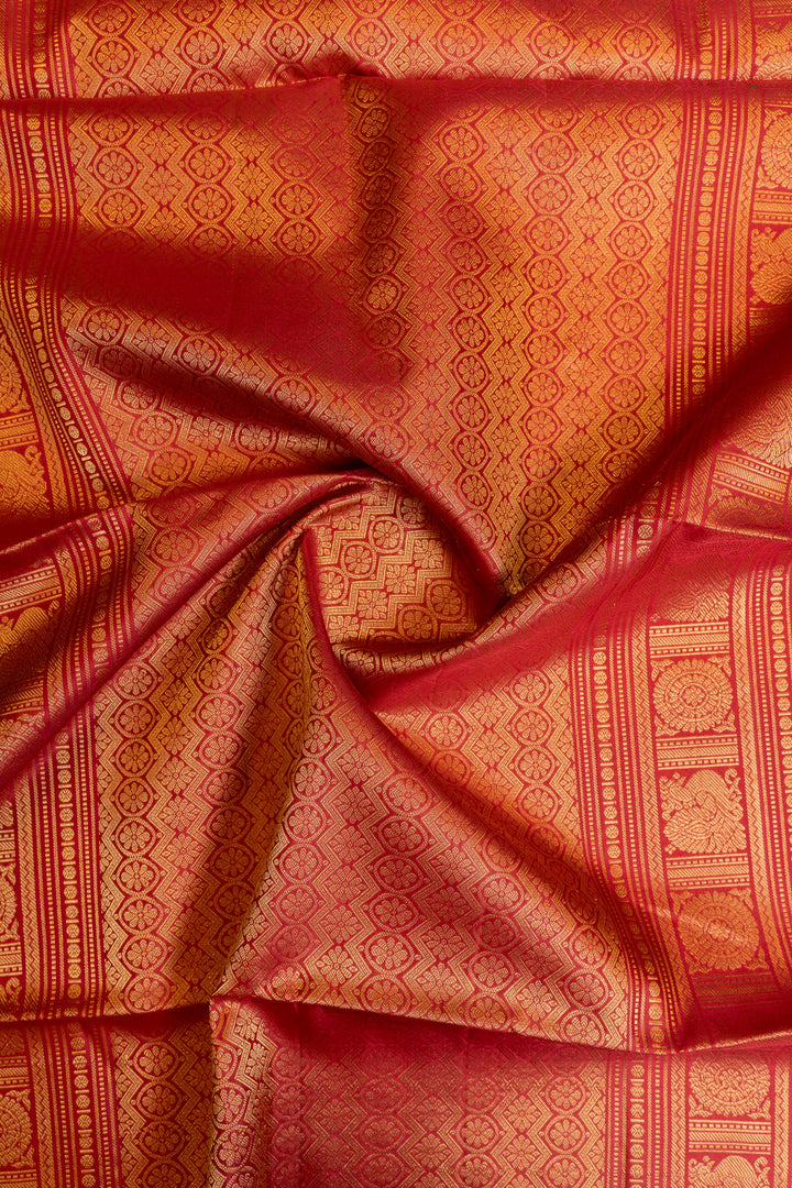 Emerald green and red pure soft silk saree